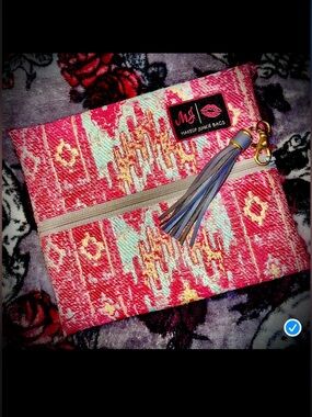 Makeup Junkie Bags Pink Aztec Cosmetic Pouch with Tassel Zip